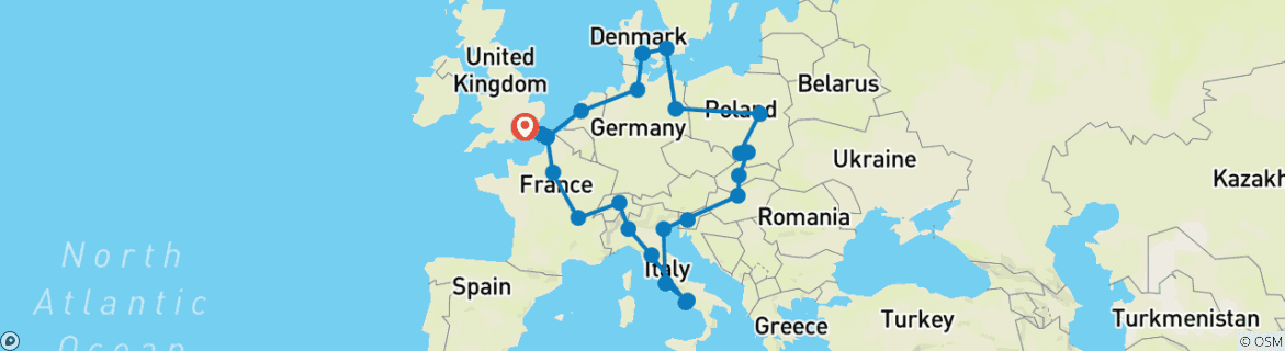 Map of European Vistas (Summer, Start London, 28 Days)