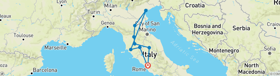 Image of a map showing the route of the tour