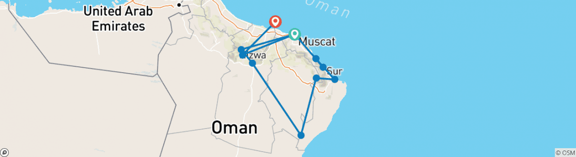 Carte du circuit Le sultanat d'Oman à découvrir : Peuples et paysages