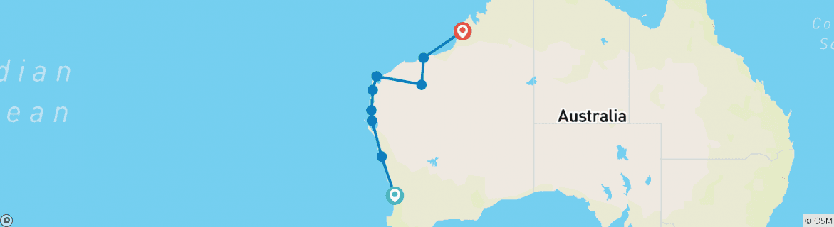 Map of Wonders of the Pilbara and West Coast (13 Days)