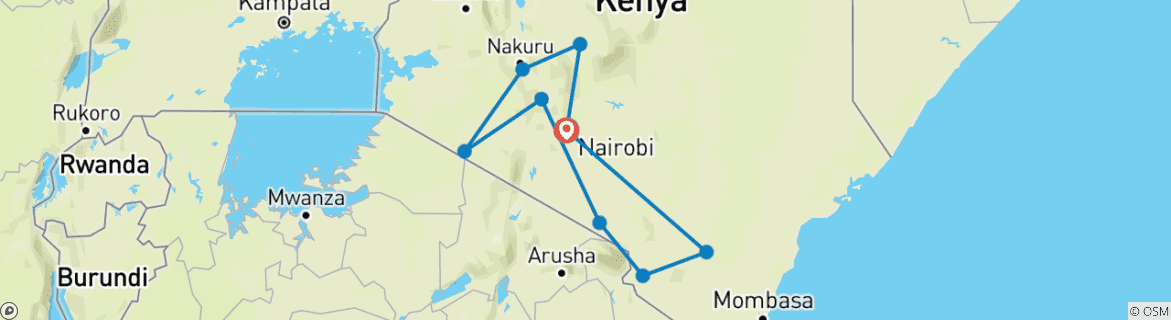 Map of 14 Days Best of Kenya Wildlife Private Luxury Safari