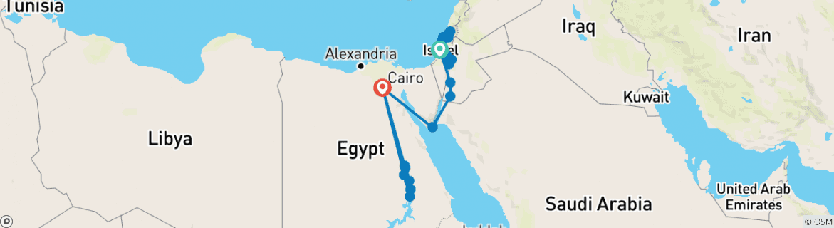 Map of Israel, Jordan and Egypt Luxury 13 days with Nile Cruise (2+Travelers, 5* Hotel)