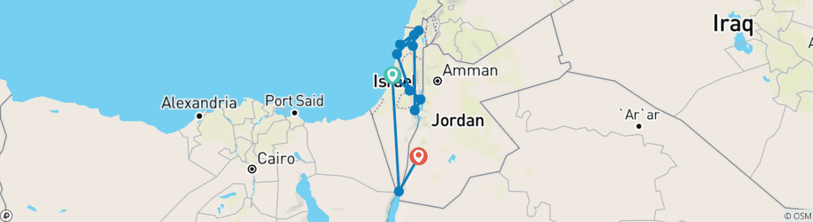 Carte du circuit Israël biblique et Jordanie 7 jours (2+voyageurs, hôtel 3*)