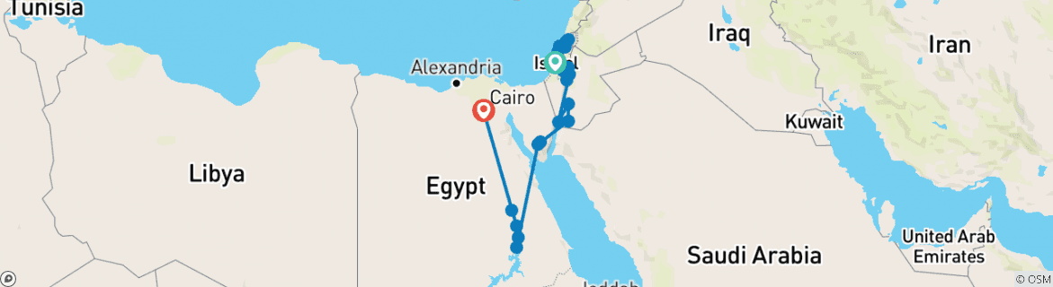 Map of All around Israel, Jordan, and Egypt 20 days (Single, 4* Hotel)