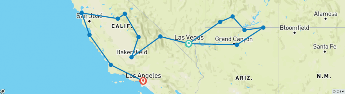 Map of Vegas & California - National Parks & Highway 1 Adventure