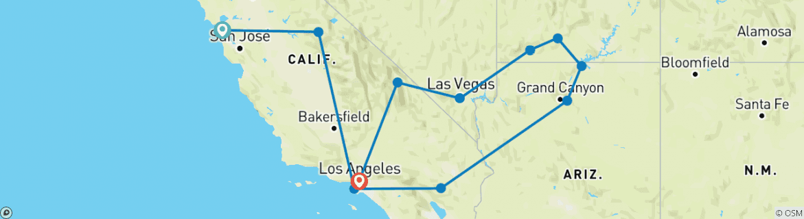 Map of USA Road Trip: Big Cities & West Coast Parks