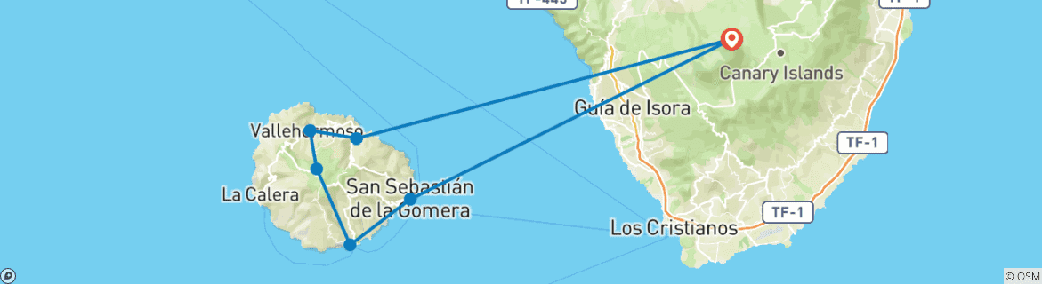 Image of a map showing the route of the tour