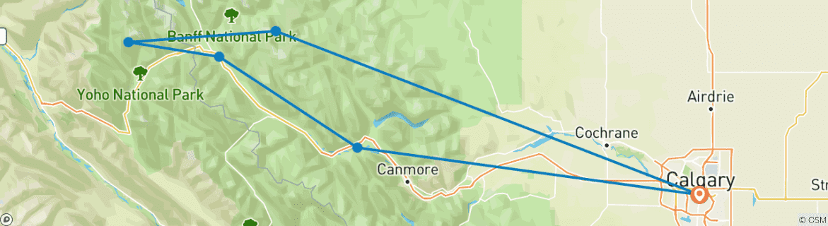 Map of 4-Day Rockies Winter Wonderland Tour | Banff & Lake Louise & Lake Minnewanka or Bubble Lake | Features