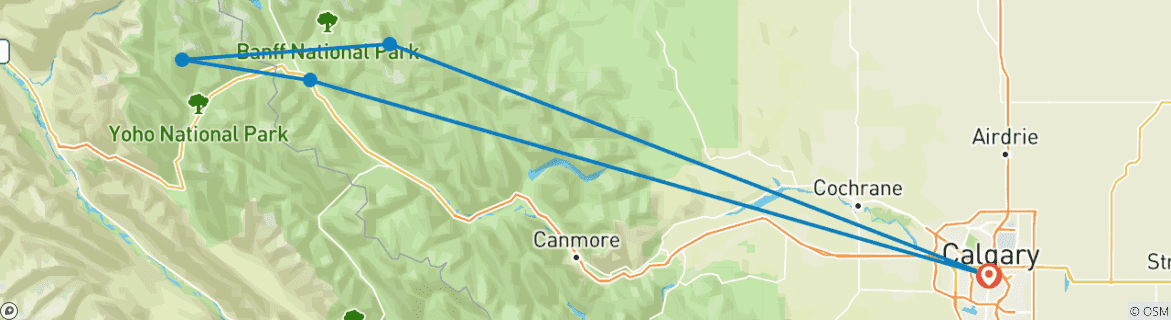 Map of 4-Day Rockies Winter Deluxe Tour | Banff & Lake Louise & Lake Minnewanka or Bubble Lake |