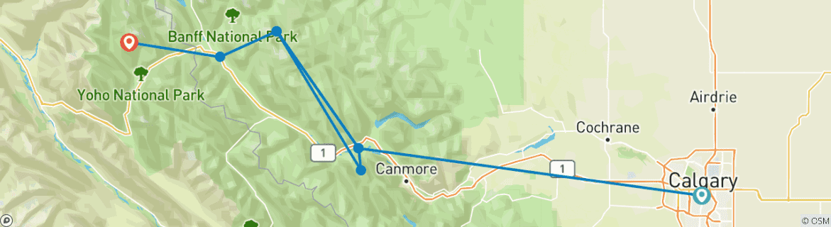Image d'une carte montrant l'itinéraire du circuit