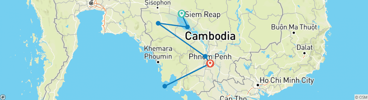 Map of Private Tour & Bathing - Cambodia (incl. flight)