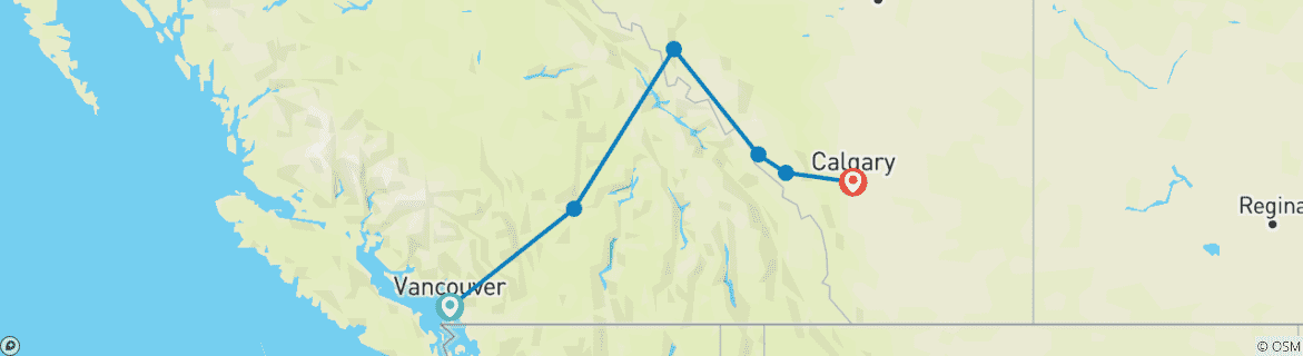 Map of 7-day Winter VIA Experience (Vancouver To Jasper) Vacation Package (ends In Calgary)