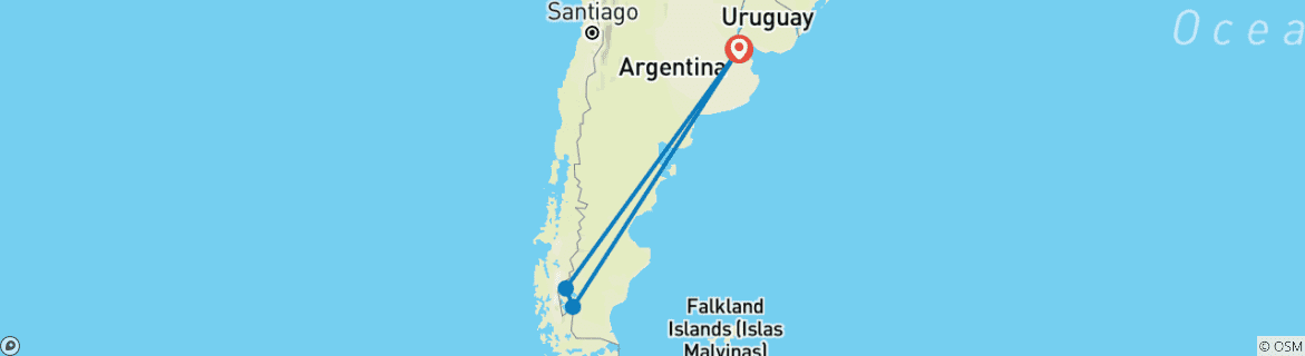 Foto van een kaart met de route van de rondreis