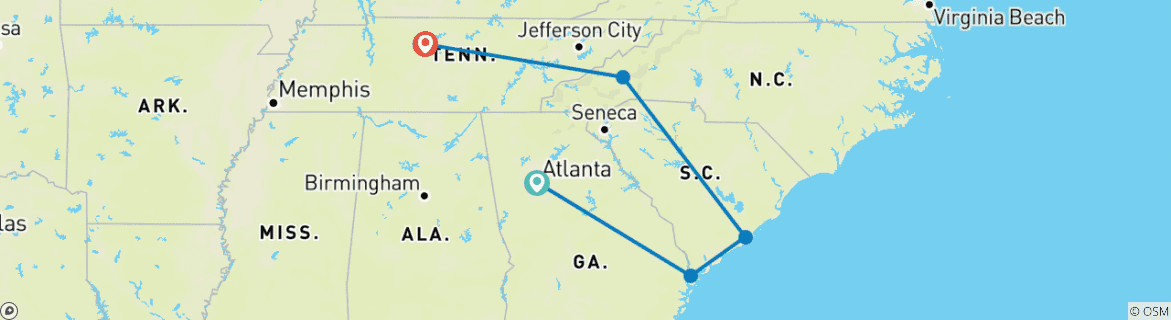 Map of Georgia History Trail to Nashville 