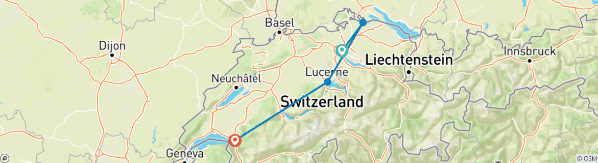 Map of SWISS CHOCOLATE, WATERFALL AND GLACIERS