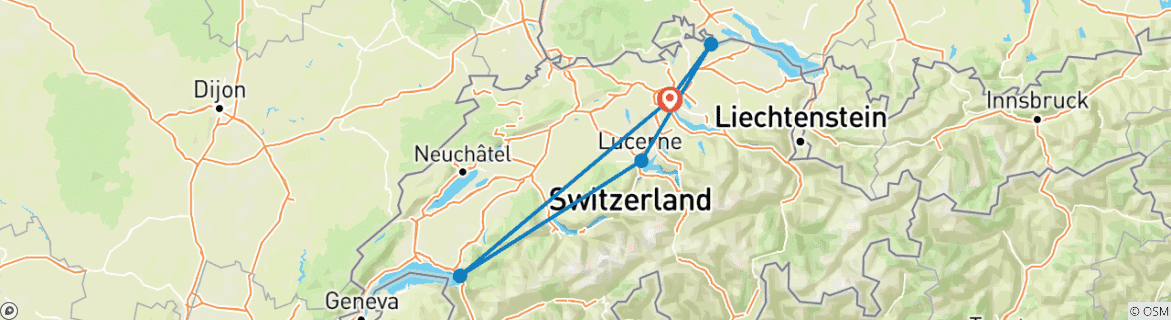 Carte du circuit Chocolat suisse, chutes d'eau et glaciers