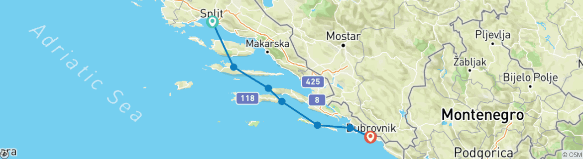 Carte du circuit MedSailors Split Voyager