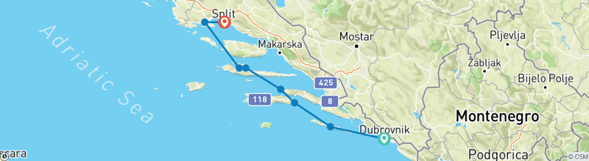 Carte du circuit MedSailors Dubrovnik Voyager