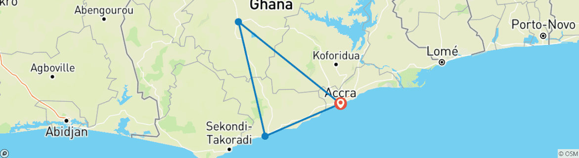 Map of Ghana Historical Tour – 7 Days