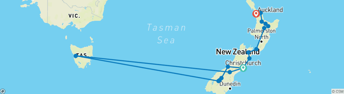 Image d'une carte montrant l'itinéraire du circuit