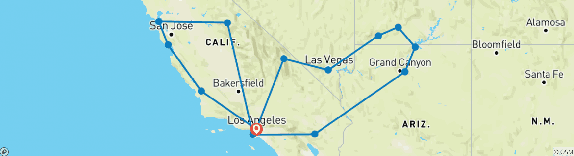 Map of USA Road Trip — California & the Southwest