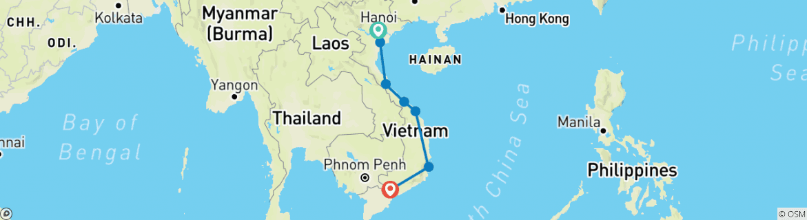 Mapa de Vietnam épico: Hanói, Ciudad Ho Chi Minh y fideos hechos a mano