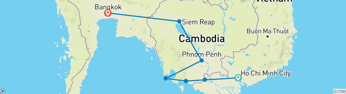 Karte von Südostasien-Hattrick: Kambodscha, Vietnam & Bangkok