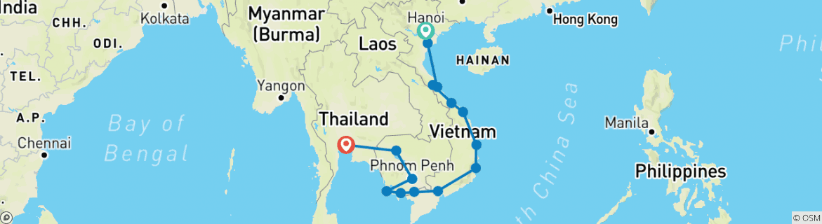 Kaart van Zuidoost-Azië – Cambodja, Vietnam & uitgaan in Bangkok – 27 dagen