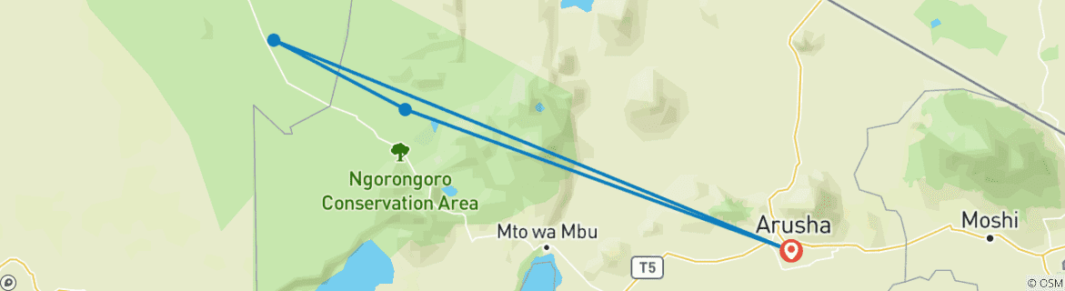 Map of 3  days Semi  luxury tour  featuring Serengeti & Ngorongoro crater