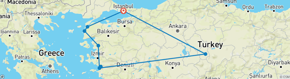 Map of 10 Days Turkish Culinary & Wine Tour