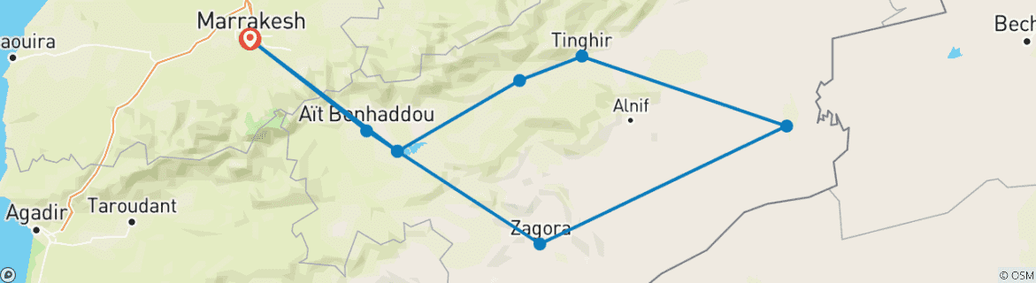 Mapa de Circuito de 7 días: En el Gran Desierto de Marruecos desde Marrakech