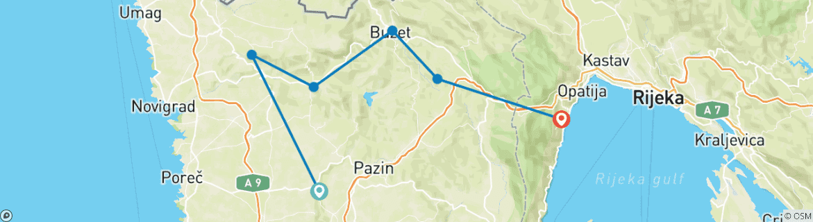 Image d'une carte montrant l'itinéraire du circuit