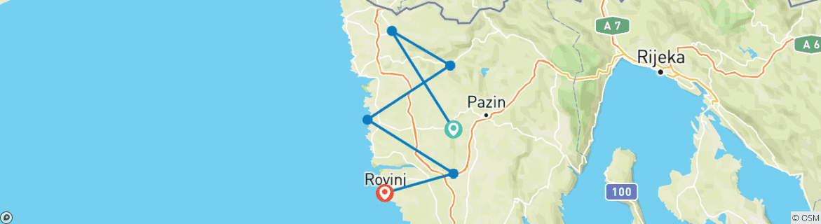 Image of a map showing the route of the tour
