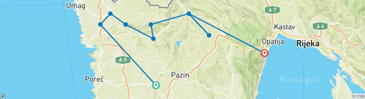 Image of a map showing the route of the tour