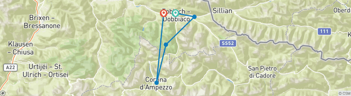 Image d'une carte montrant l'itinéraire du circuit