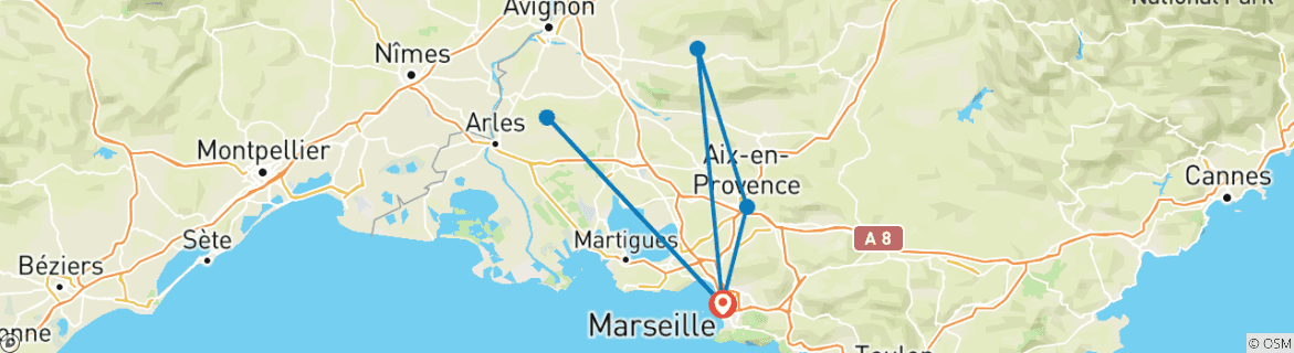 Map of The Med sea shore from Marseille - Exclusive Trip