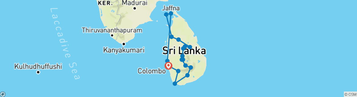 Karte von Faszination Sri Lanka mit Abstecher in den unbekannten Norden (einschließlich Ratnapura)