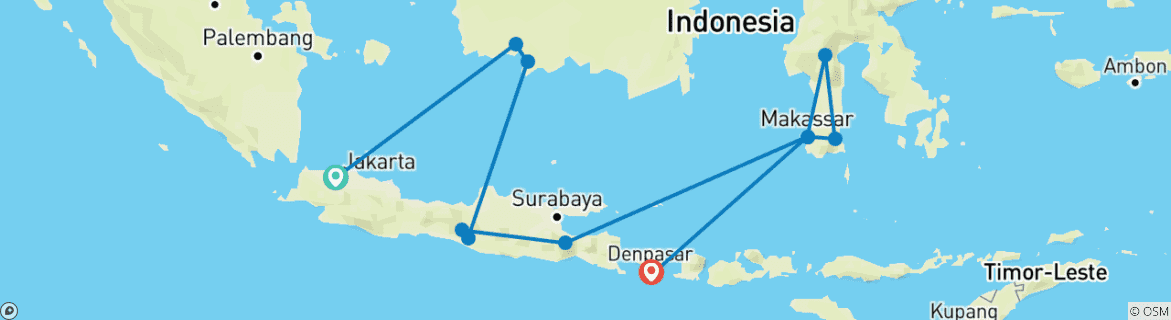 Kaart van Indonesië intensief – Kalimantan, Java, Sulawesi & Bali