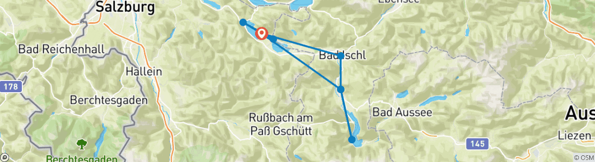 Foto van een kaart met de route van de rondreis