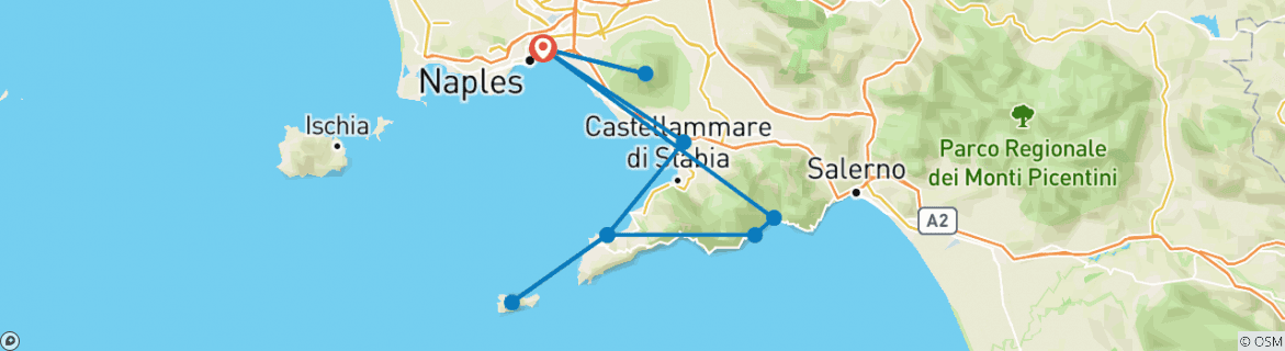 Map of Campania Region Highlights, Private Tour