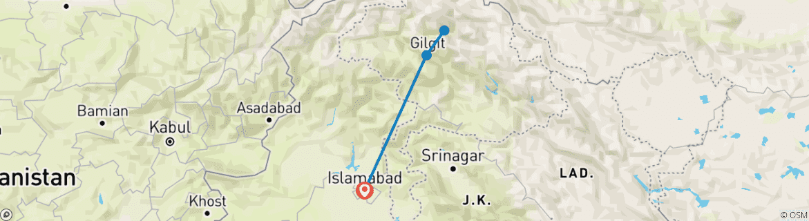 Carte du circuit Explorer la vallée de Hunza Pakistan 2025 et 2026