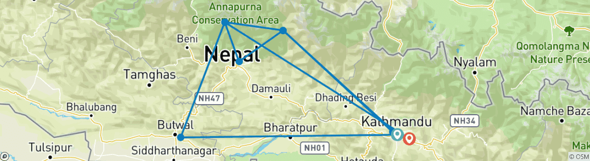 Karte von Nepal: Entspannt Erleben