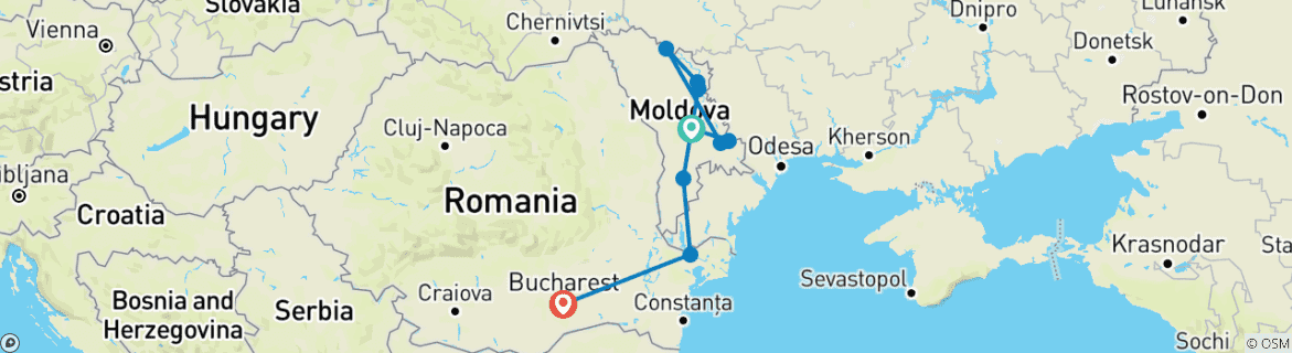 Map of Moldova & Romania: Highlights