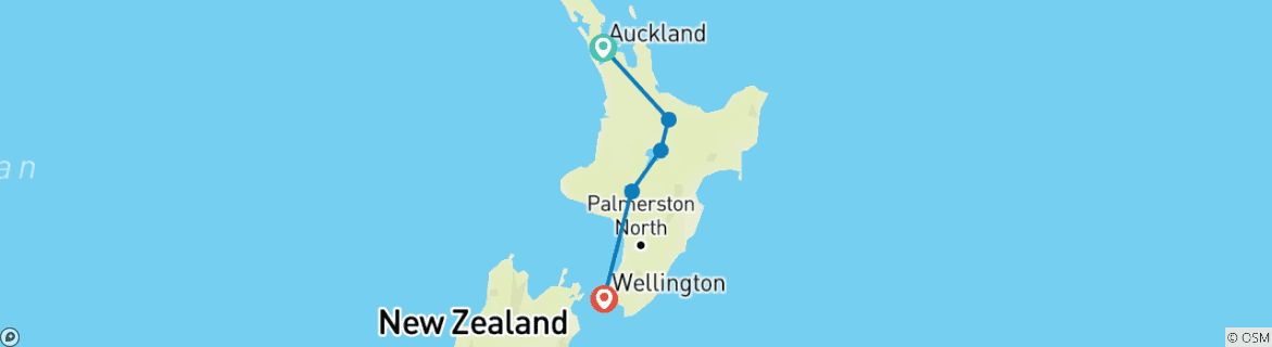 Map of 8 Day 'Pukeko' North Island Select Tour