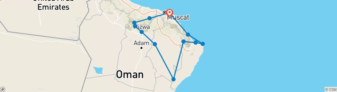 Carte du circuit Les joyaux d'Oman : Un circuit privé de 8 jours