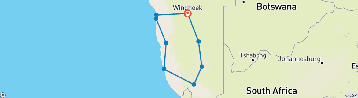 Map of 7 Days SOUTH of Namibia | Private Guided Lodge