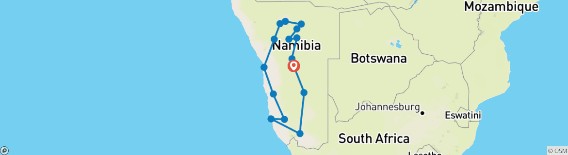 Mapa de 15 Días Todo Sobre Namibia | Alojamiento Guiado Privado