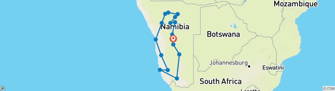 Map of 15 Days All About Namibia | Private Guided Lodge