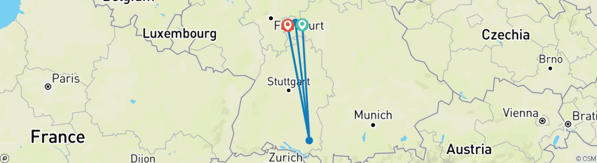 Foto van een kaart met de route van de rondreis