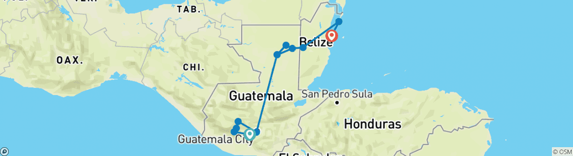 Mapa de Lo mejor de Guatemala y Belice